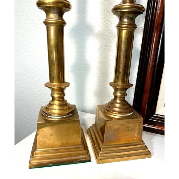 Vintage 12 Inch Brass Candles Holders Pair Heavy Base 1970s - Picture 4 of 9